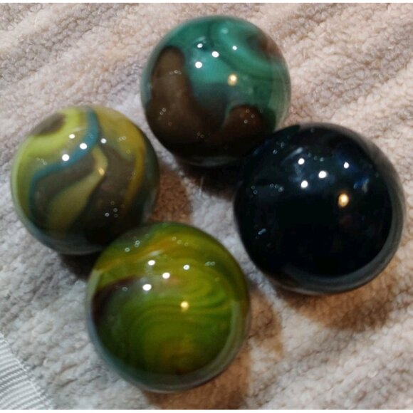 Lot of 4 Vintage Large 1" Swirl Glass Agate Marbles - Picture 6 of 10